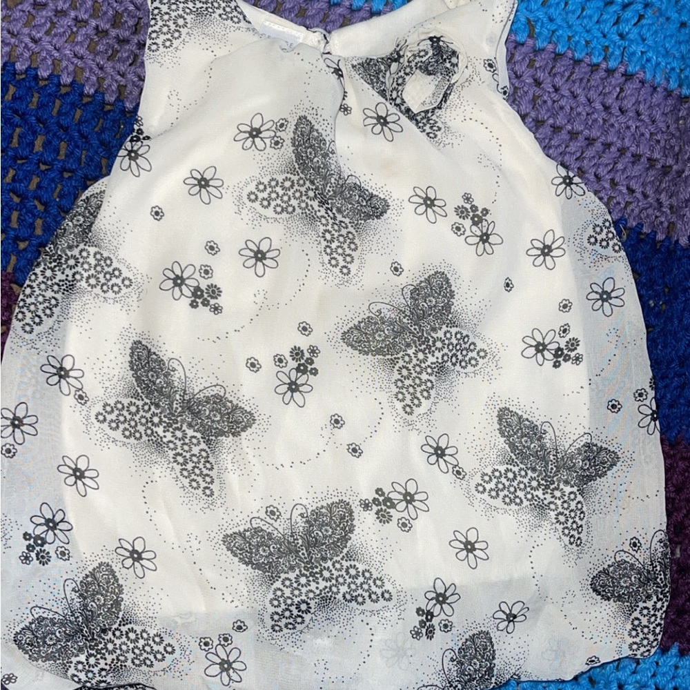 White Sleeveless Top with Black Butterfly Print